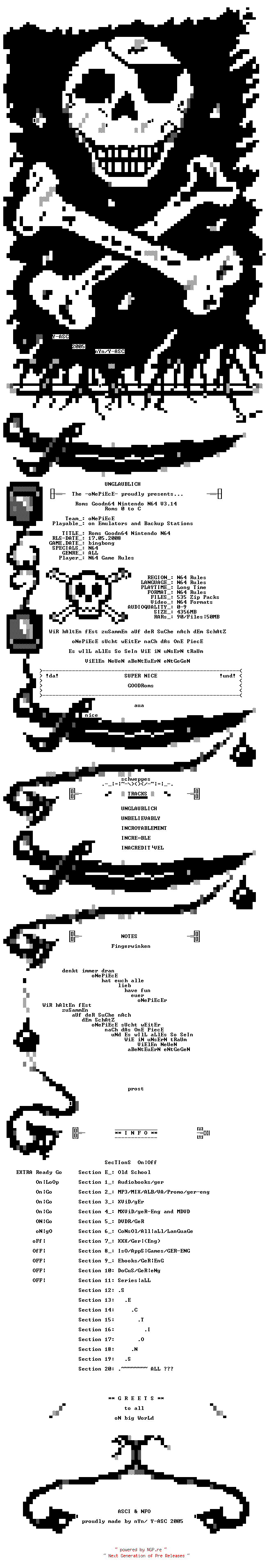 NFO for the release Roms.Goodn64.Nintendo.N64.V3.14.Roms.0.to.C-oNePiEcE by oNePiEcE