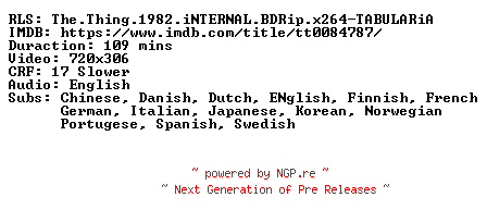NFO for the release The.Thing.1982.iNTERNAL.BDRip.x264-TABULARiA by TABULARiA