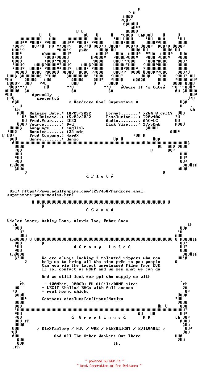 NFO for the release Hardcore.Anal.Superstars.XXX.DVDRip.x264-CiCXXX by CiCXXX