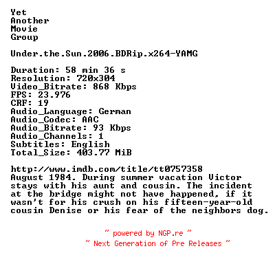 NFO for the release Under.the.Sun.2006.BDRip.x264-YAMG by YAMG