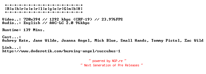NFO for the release Succubus.XXX.DVDRIP.X264-RohrverlegerGmbH by RohrverlegerGmbH