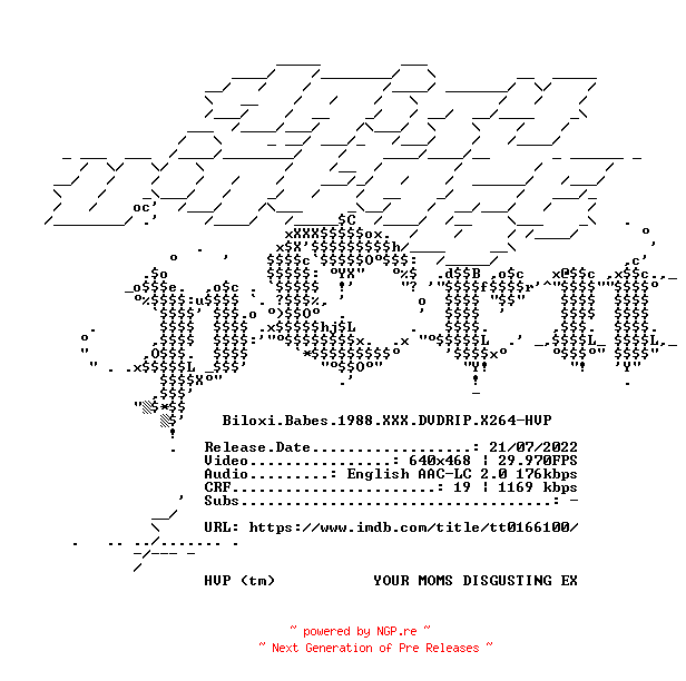 NFO for the release Biloxi.Babes.1988.XXX.DVDRIP.X264-HVP by HVP