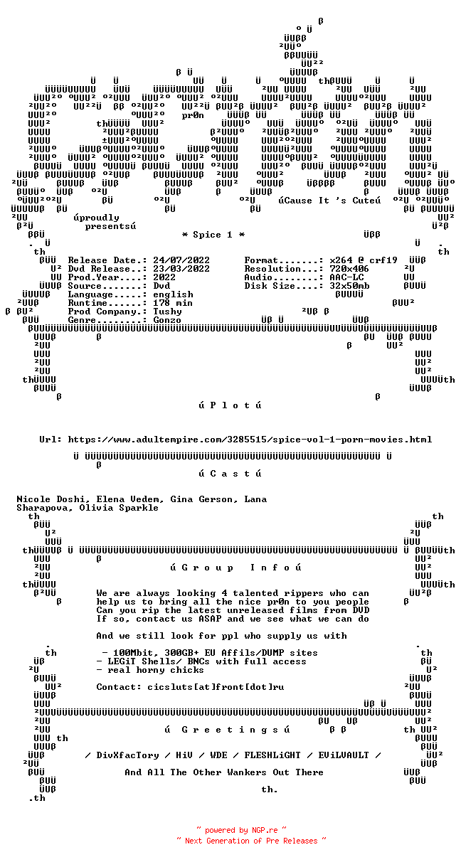 NFO for the release Spice.XXX.DVDRip.x264-CiCXXX by CiCXXX