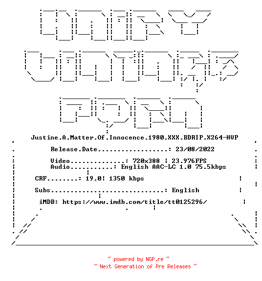 NFO for the release Justine.A.Matter.Of.Innocence.1980.XXX.BDRIP.X264-HVP by HVP
