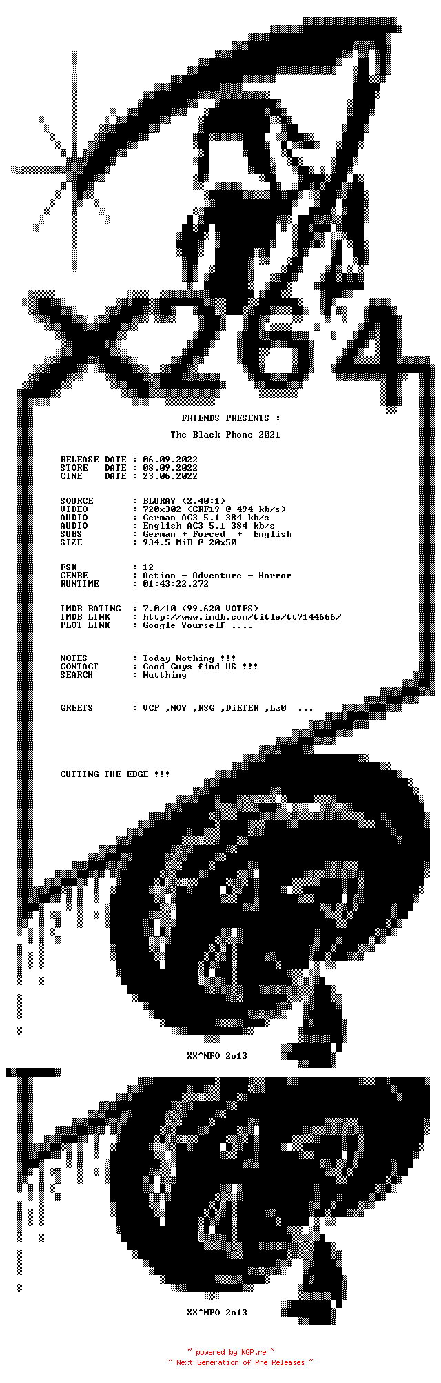 NFO for the release The.Black.Phone.2021.German.DL.BDRip.x264-XF by XF