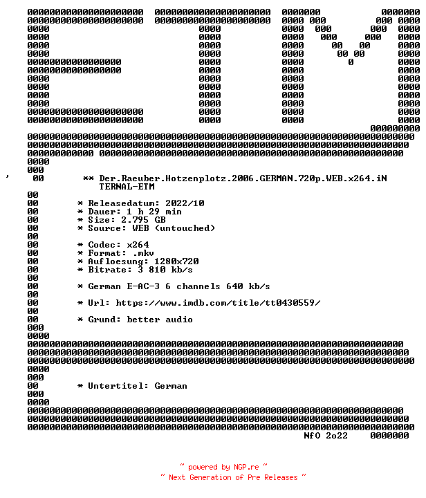 NFO for the release Der.Raeuber.Hotzenplotz.2006.GERMAN.720p.WEB.x264.iNTERNAL-ETM by ETM