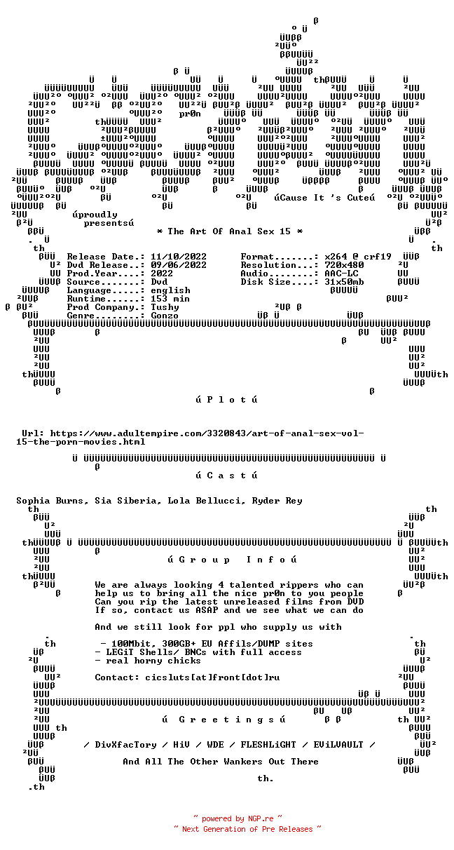 NFO for the release The.Art.Of.Anal.Sex.15.XXX.DVDRip.x264-CiCXXX by CiCXXX