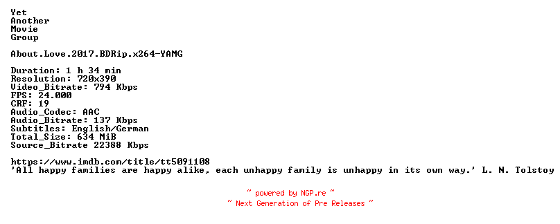 NFO for the release About.Love.2017.BDRip.x264-YAMG by YAMG
