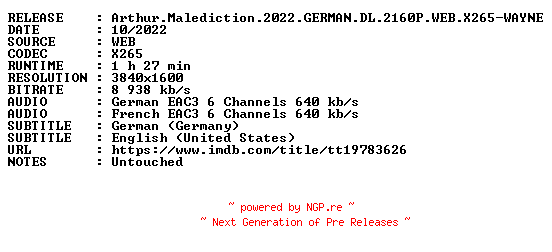 NFO for the release Arthur.Malediction.2022.GERMAN.DL.2160P.WEB.X265-WAYNE by WAYNE