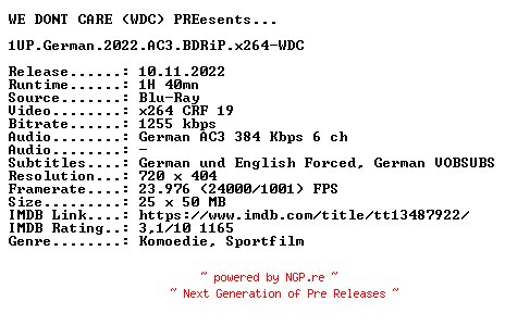 NFO for the release 1UP.German.2022.AC3.BDRiP.x264-WDC by WDC
