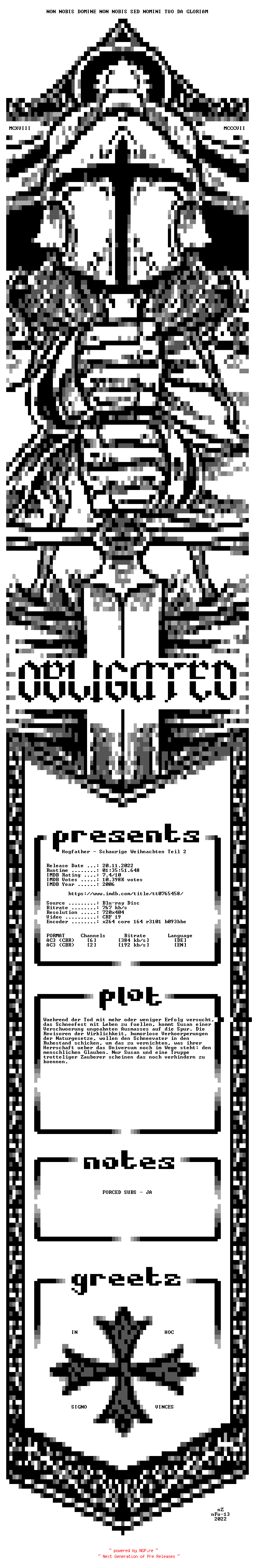 NFO for the release Hogfather.Schaurige.Weihnachten.2006.Teil.2.German.DL.BDRip.x264.iNTERNAL-OBLiGATED by OBLiGATED