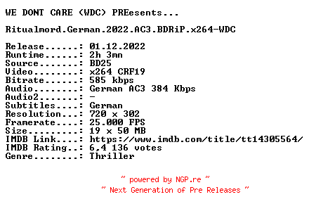 NFO for the release Ritualmord.German.2022.AC3.BDRiP.x264-WDC by WDC