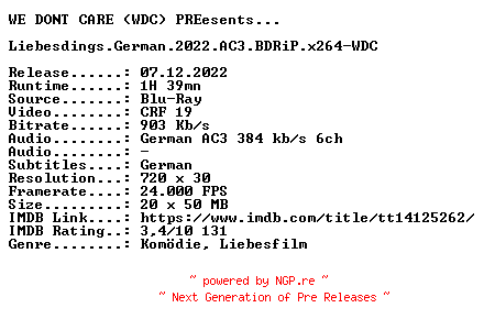 NFO for the release Liebesdings.German.2022.AC3.BDRiP.x264-WDC by WDC