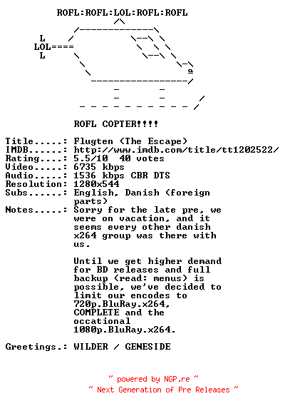 NFO for the release Flugten.2009.DANISH.720p.BluRay.x264-SMOKEY by SMOKEY