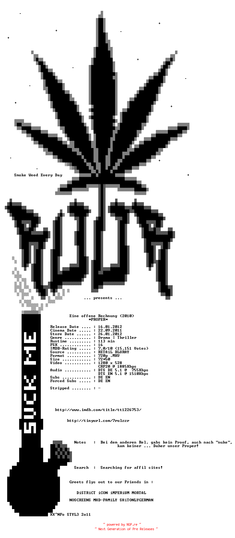 NFO for the release Eine.offene.Rechnung.German.DL.720p.PROPER.BluRay.x264-ROOR by ROOR