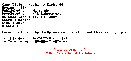 NFO for the release Hoshi.no.Kirby.64.VC.N64.JPN.PROPER.Wii-PLAY-SKiLL by SKiLL