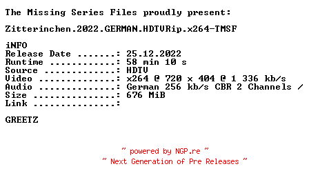 NFO for the release Zitterinchen.2022.GERMAN.HDTVRip.x264-TMSF by TMSF