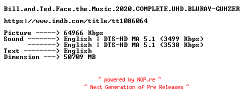NFO for the release Bill.and.Ted.Face.the.Music.2020.COMPLETE.UHD.BLURAY-GUHZER by GUHZER