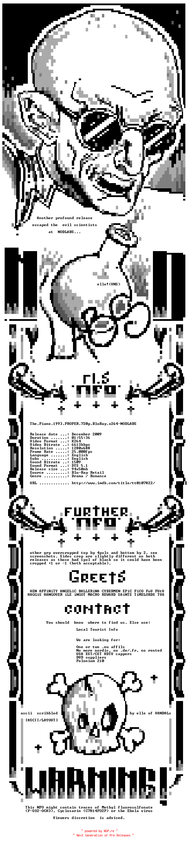 NFO for the release The.Piano.1993.PROPER.720p.BluRay.x264-NODLABS by NODLABS