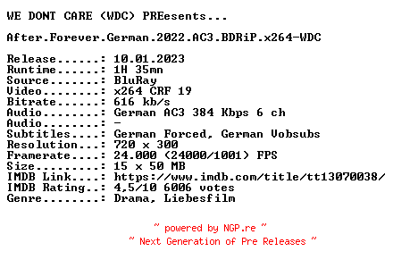 NFO for the release After.Forever.German.2022.AC3.BDRiP.x264-WDC by WDC