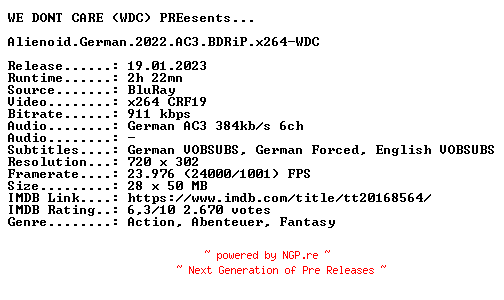 NFO for the release Alienoid.German.2022.AC3.BDRiP.x264-WDC by WDC