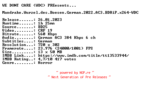 NFO for the release Mandrake.Wurzel.des.Boesen.German.2022.AC3.BDRiP.x264-WDC by WDC