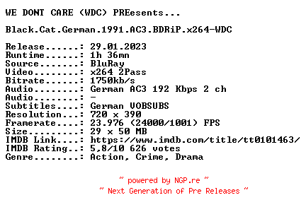 NFO for the release Black.Cat.German.1991.AC3.BDRiP.x264-WDC by WDC