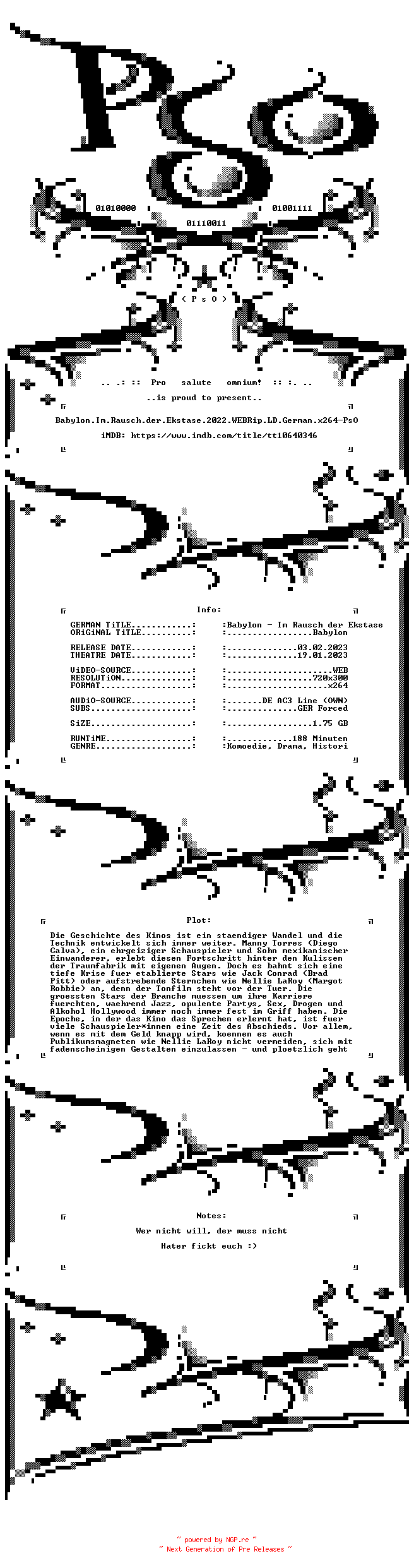 NFO for the release Babylon.Im.Rausch.der.Ekstase.2022.WEBRip.LD.German.x264-PsO by PsO