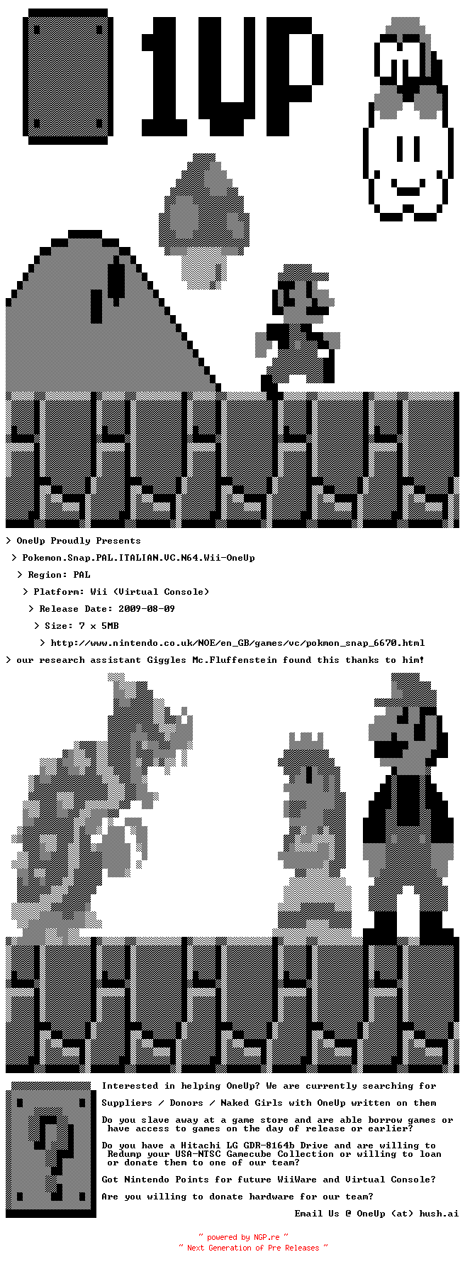 NFO for the release Pokemon.Snap.PAL.ITALIAN.VC.N64.Wii-OneUp by OneUp