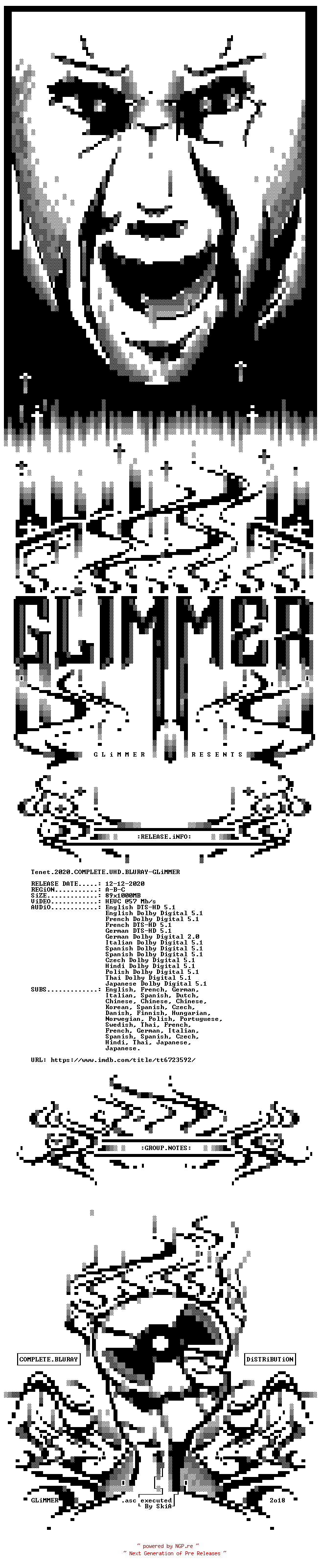 NFO for the release Tenet.2020.COMPLETE.UHD.BLURAY-GLiMMER by GLiMMER
