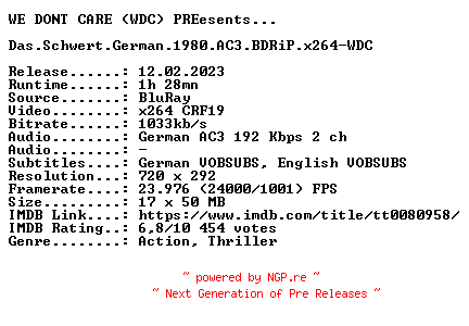 NFO for the release Das.Schwert.German.1980.AC3.BDRiP.x264-WDC by WDC