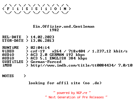 NFO for the release Ein.Offizier.und.Gentleman.German.1982.DL.BDRiP.x264.iNTERNAL-FiSSiON by FiSSiON