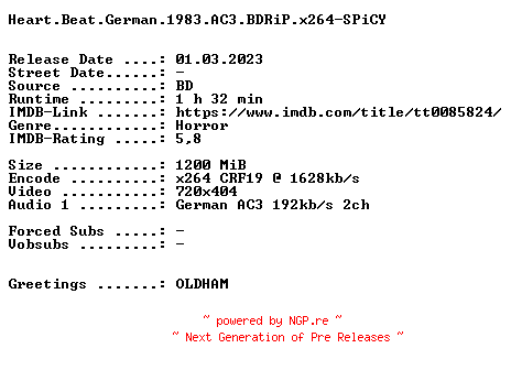 NFO for the release Heart.Beat.German.1983.AC3.BDRiP.x264-SPiCY by SPiCY