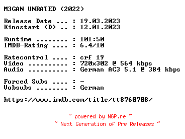 NFO for the release M3gan.UNRATED.German.2022.AC3.BDRip.x264-COiNCiDENCE by COiNCiDENCE