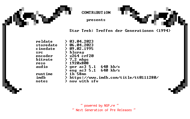 NFO for the release Star.Trek.Treffen.der.Generationen.1994.REMASTERED.German.DL.1080p.BluRay.x264.REPACK-CONTRiBUTiON by CONTRiBUTiON