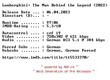 NFO for the release Lamborghini.The.Man.Behind.the.Legend.German.2022.AC3.BDRip.x264-COiNCiDENCE by COiNCiDENCE