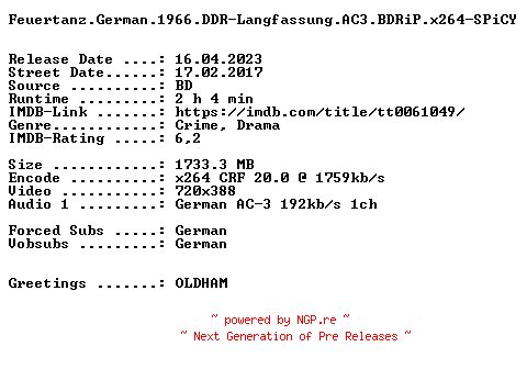 NFO for the release Feuertanz.German.1966.DDR-Langfassung.AC3.BDRiP.x264-SPiCY by SPiCY