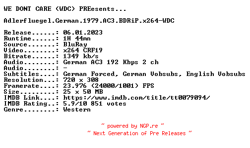 NFO for the release Adlerfluegel.German.1979.AC3.BDRiP.x264-WDC by WDC
