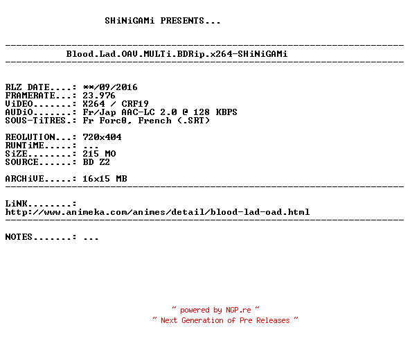 NFO for the release Blood.Lad.OAV.MULTi.BDRip.x264-SHiNiGAMi by SHiNiGAMi
