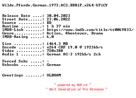 NFO for the release Wilde.Pferde.German.1973.AC3.BDRiP.x264-SPiCY by SPiCY