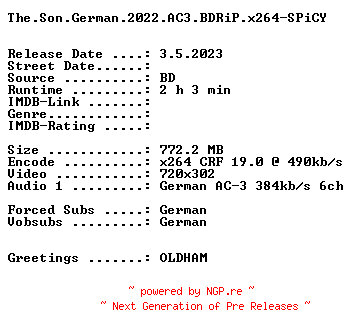 NFO for the release The.Son.German.2022.AC3.BDRiP.x264-SPiCY by SPiCY