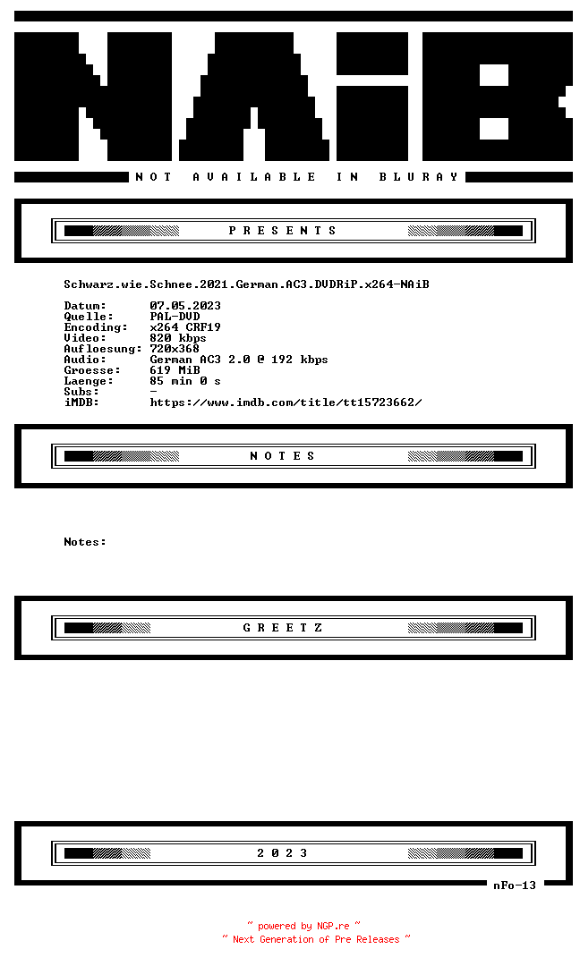 NFO for the release Schwarz.wie.Schnee.2021.German.AC3.DVDRiP.x264-NAiB by NAiB