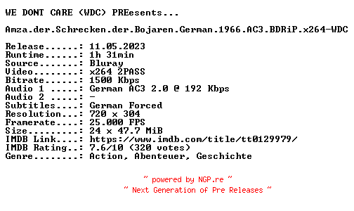 NFO for the release Amza.der.Schrecken.der.Bojaren.German.1966.AC3.BDRiP.x264-WDC by WDC