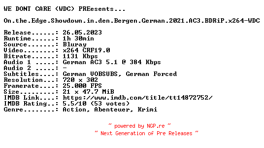 NFO for the release On.the.Edge.Showdown.in.den.Bergen.German.2021.AC3.BDRiP.x264-WDC by WDC