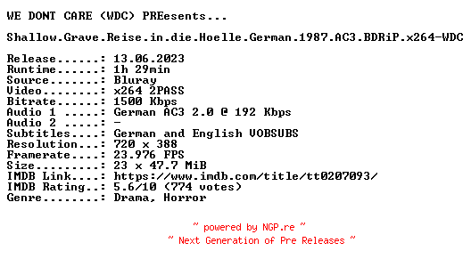 NFO for the release Shallow.Grave.Reise.in.die.Hoelle.German.1987.AC3.BDRiP.x264-WDC by WDC
