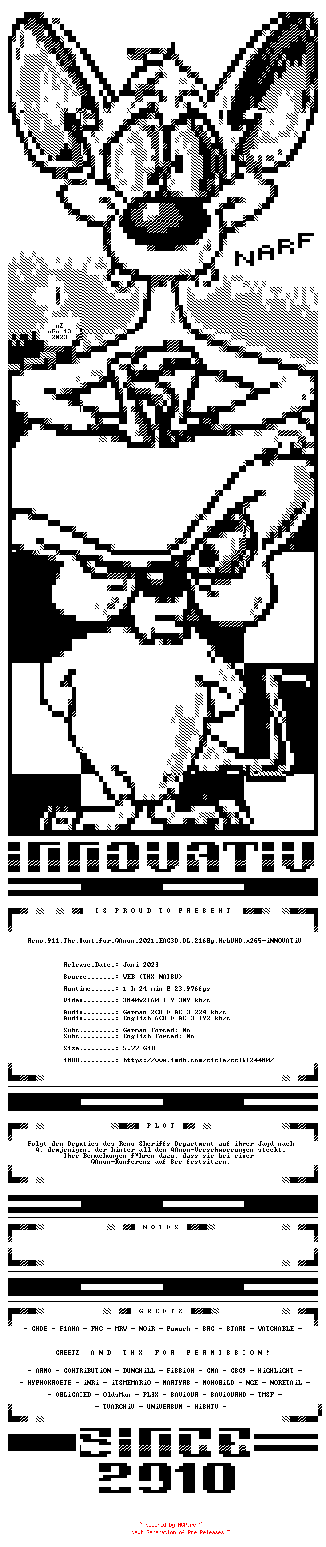 NFO for the release Reno.911.The.Hunt.for.QAnon.2021.German.EAC3D.DL.2160p.WebUHD.x265-iNNOVATiV by iNNOVATiV