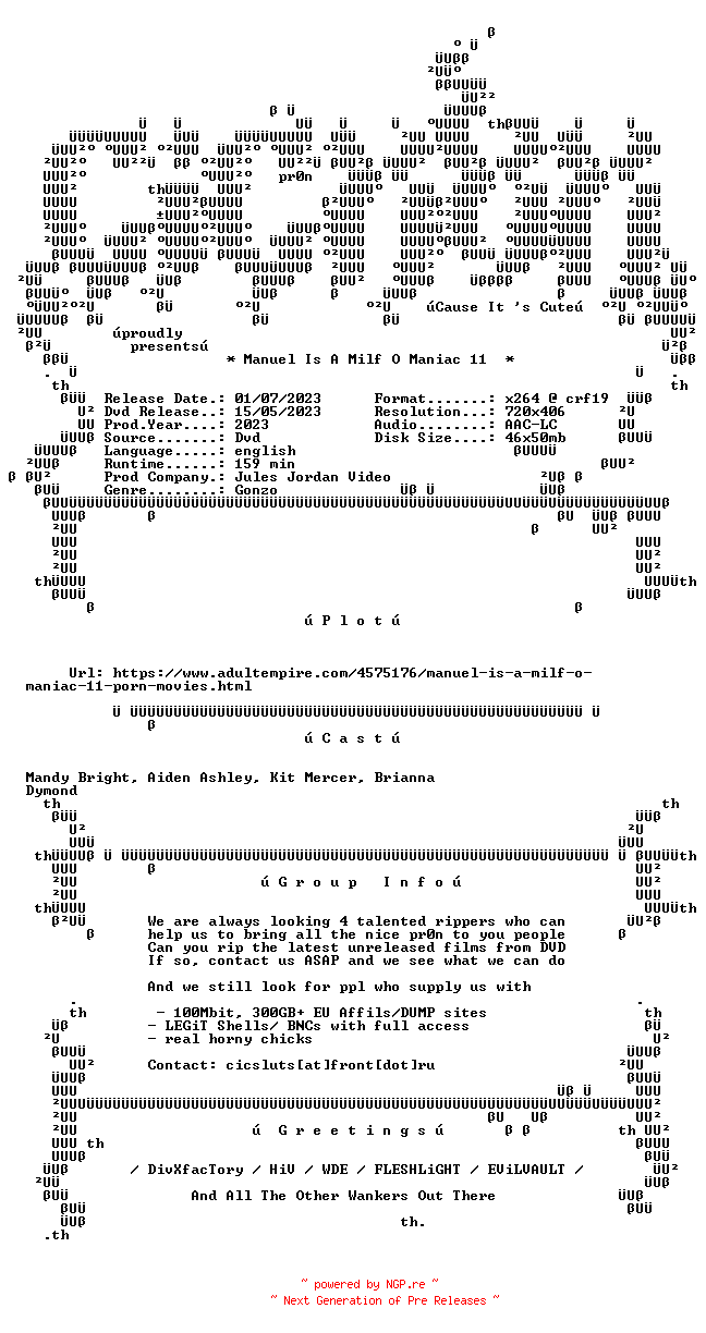 NFO for the release Manuel.Is.A.Milfomaniac.11.XXX.DVDRip.x264-CiCXXX by CiCXXX