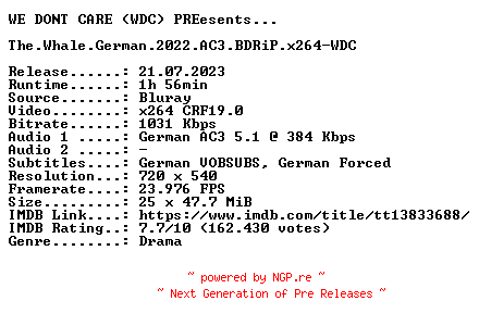 NFO for the release The.Whale.German.2022.AC3.BDRiP.x264-WDC by WDC