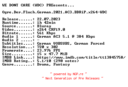 NFO for the release Ogre.Der.Fluch.German.2021.AC3.BDRiP.x264-WDC by WDC