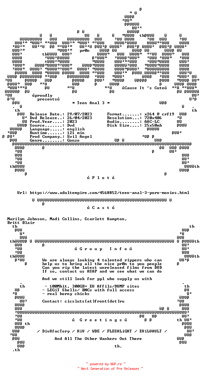 NFO for the release Teen.Anal.3.XXX.DVDRip.x264-CiCXXX by CiCXXX